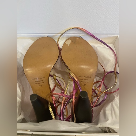 NEW ISABEL MARANT Aliza Leather Ankle Strap Sandal Metallic Pink Ombré 40FR 8MP - Picture 6 of 16